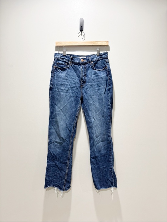 LOFT Denim - LOFT Cropped High Waist Straight Leg Denim Jeans - Blue Frayed Hem Size 27